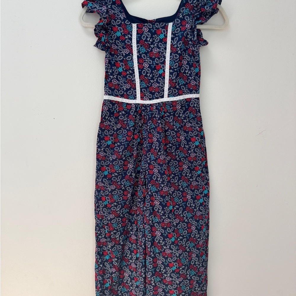 Janie and Jack Navy Floral cap sleeve pant jumpsuit